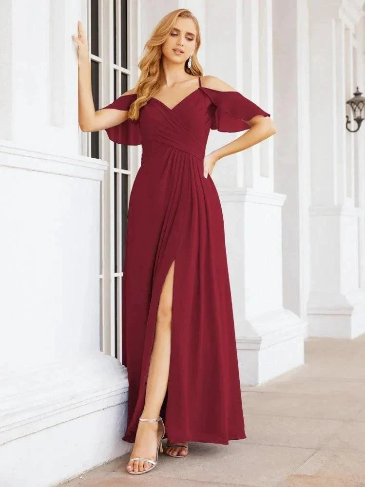 Numbersea Cold Shoulder Long Bridesmaid Dresses Side Slit Formal Prom Gowns Party Wedding 28070 - Image 23