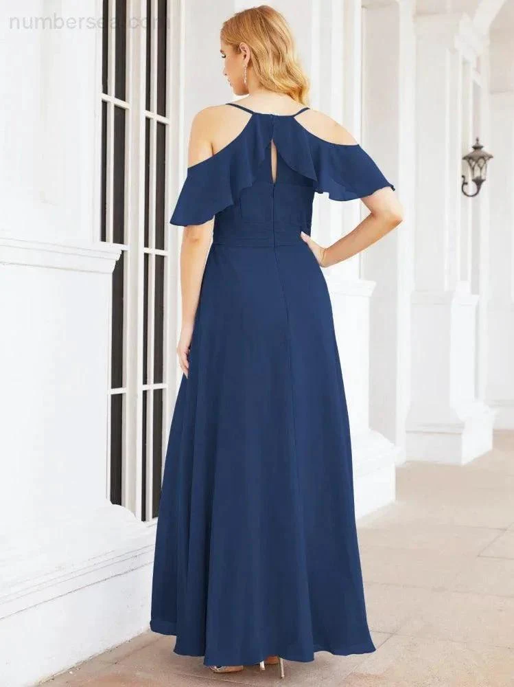 Numbersea Cold Shoulder Long Bridesmaid Dresses Side Slit Formal Prom Gowns Party Wedding 28070 - Image 26