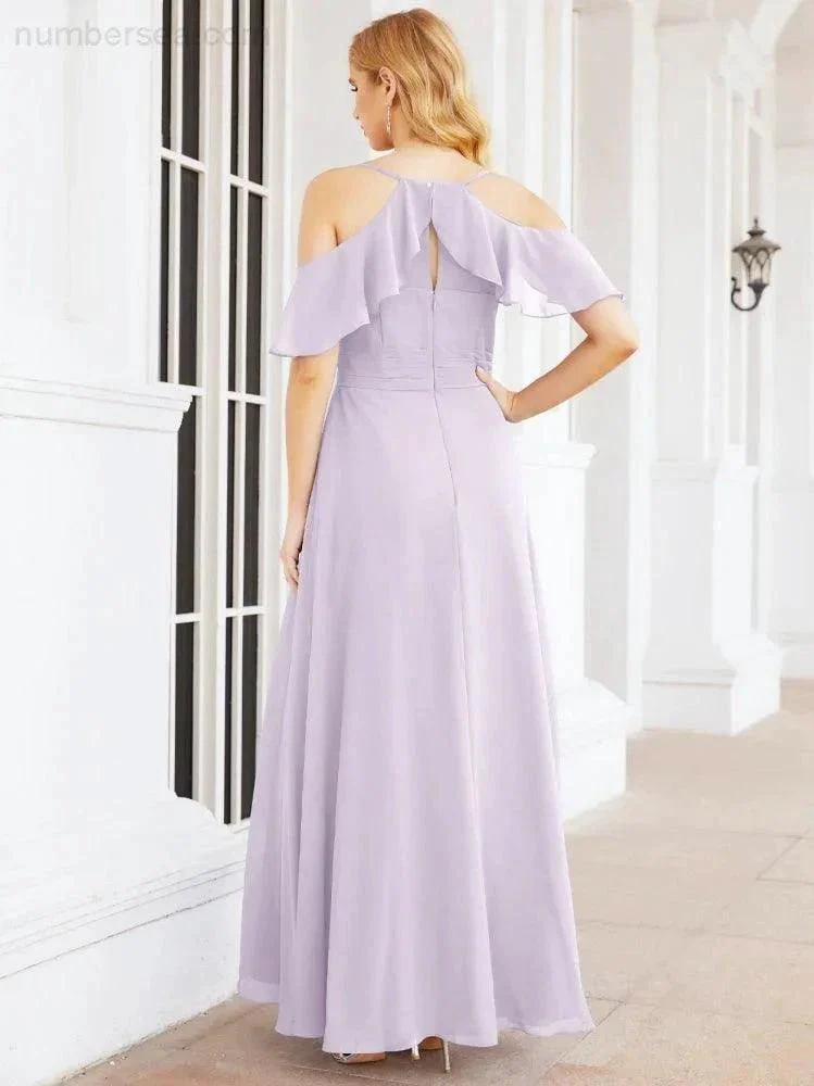 Numbersea Cold Shoulder Long Bridesmaid Dresses Side Slit Formal Prom Gowns Party Wedding 28070 - Image 28