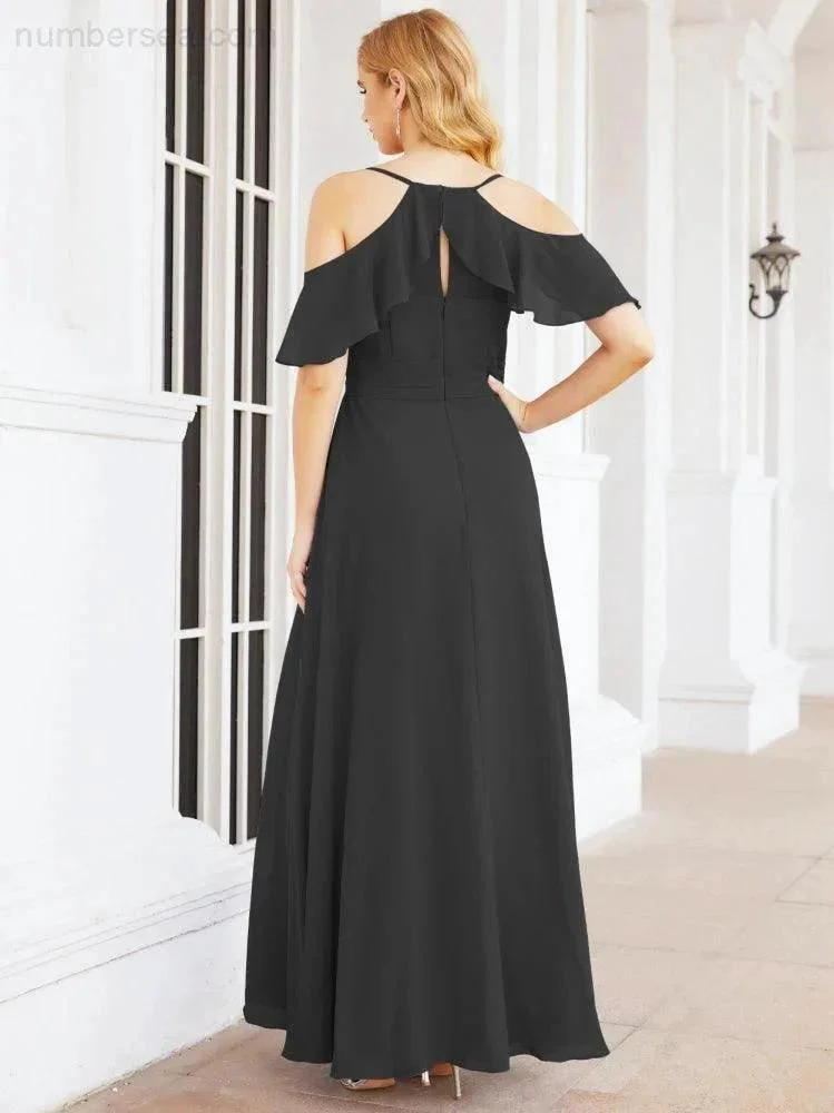 Numbersea Cold Shoulder Long Bridesmaid Dresses Side Slit Formal Prom Gowns Party Wedding 28070 - Image 30