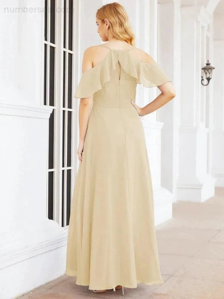Numbersea Cold Shoulder Long Bridesmaid Dresses Side Slit Formal Prom Gowns Party Wedding 28070 - Image 32