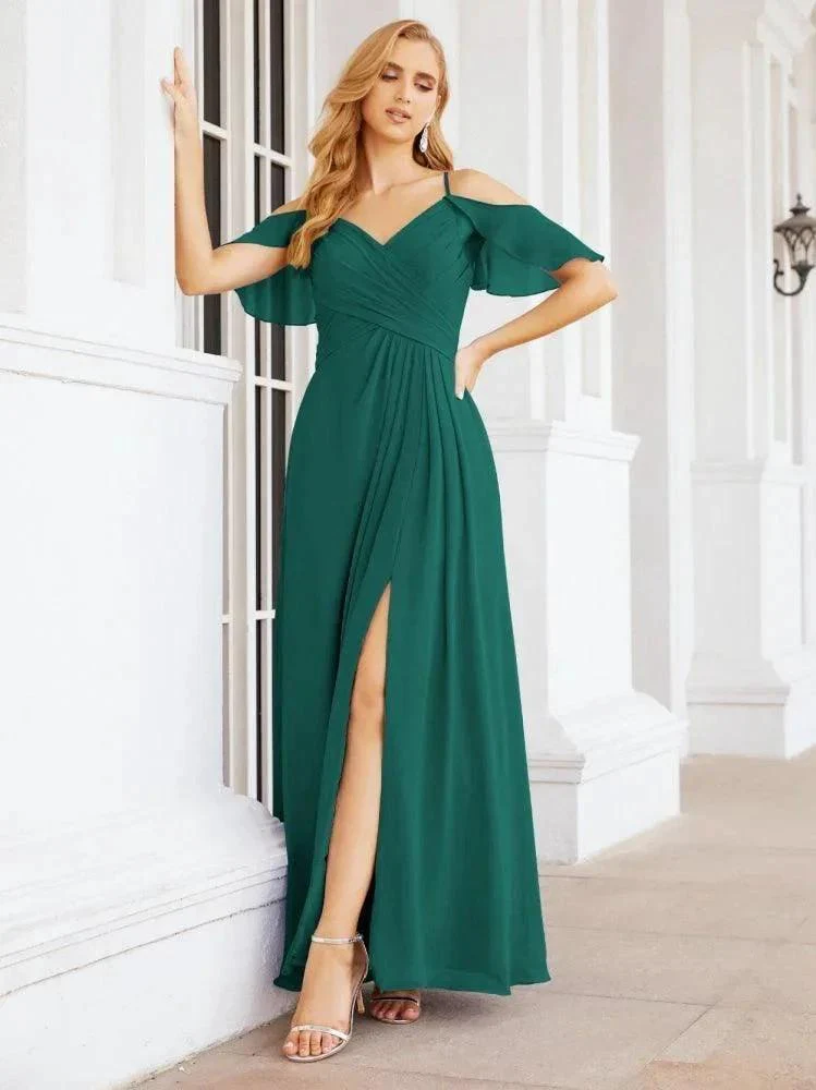 Numbersea Cold Shoulder Long Bridesmaid Dresses Side Slit Formal Prom Gowns Party Wedding 28070 - Image 33