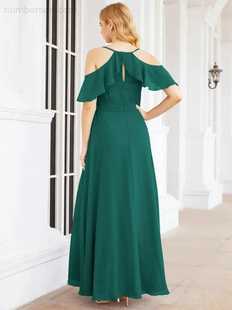 Numbersea Cold Shoulder Long Bridesmaid Dresses Side Slit Formal Prom Gowns Party Wedding 28070 - Image 34