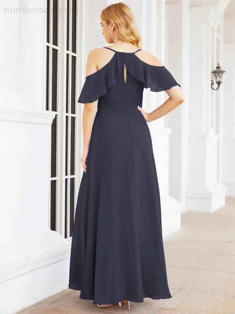 Numbersea Cold Shoulder Long Bridesmaid Dresses Side Slit Formal Prom Gowns Party Wedding 28070 - Image 36