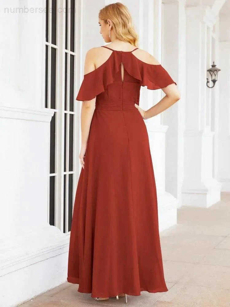 Numbersea Cold Shoulder Long Bridesmaid Dresses Side Slit Formal Prom Gowns Party Wedding 28070 - Image 38