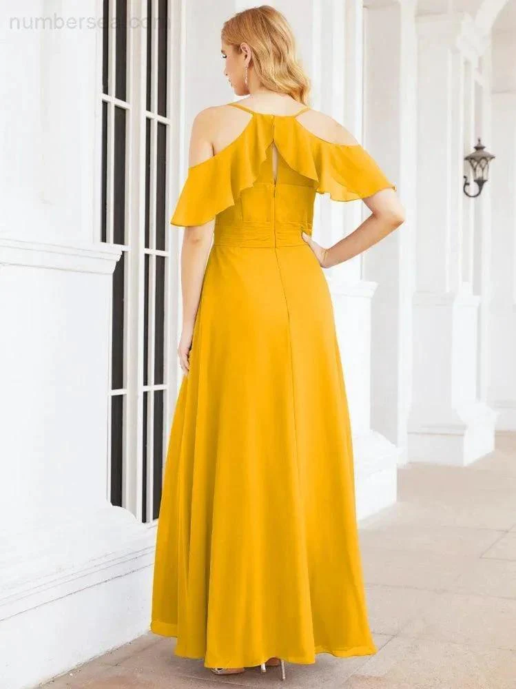 Numbersea Cold Shoulder Long Bridesmaid Dresses Side Slit Formal Prom Gowns Party Wedding 28070 - Image 4