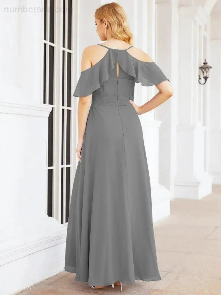 Numbersea Cold Shoulder Long Bridesmaid Dresses Side Slit Formal Prom Gowns Party Wedding 28070 - Image 40