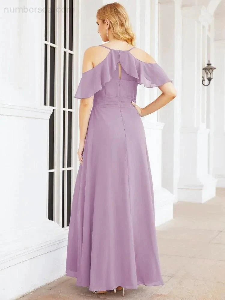 Numbersea Cold Shoulder Long Bridesmaid Dresses Side Slit Formal Prom Gowns Party Wedding 28070 - Image 42