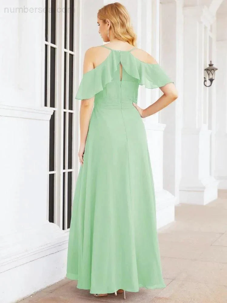 Numbersea Cold Shoulder Long Bridesmaid Dresses Side Slit Formal Prom Gowns Party Wedding 28070 - Image 44