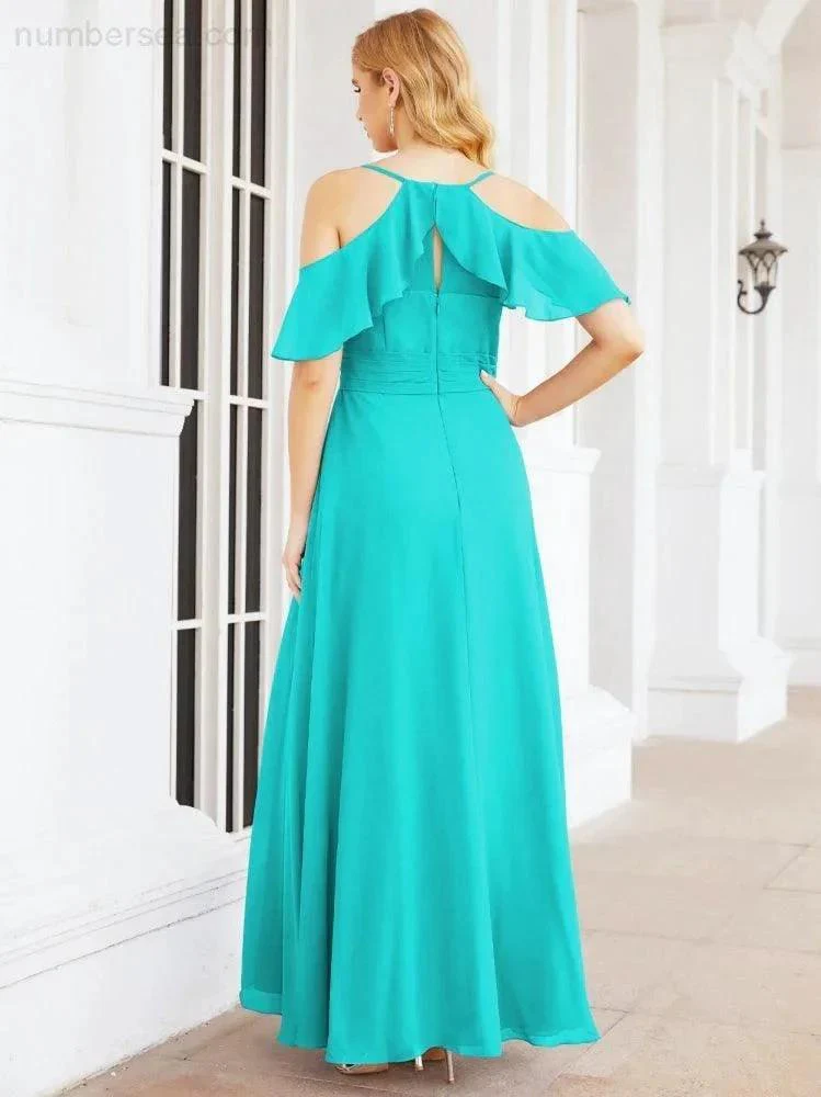 Numbersea Cold Shoulder Long Bridesmaid Dresses Side Slit Formal Prom Gowns Party Wedding 28070 - Image 46