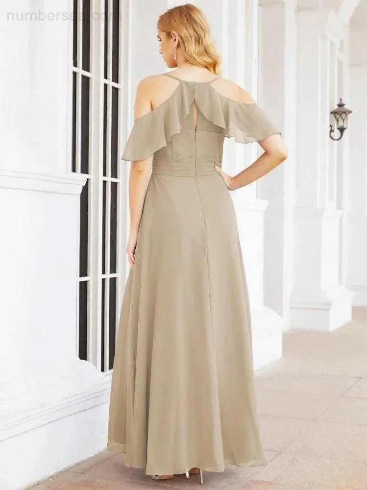 Numbersea Cold Shoulder Long Bridesmaid Dresses Side Slit Formal Prom Gowns Party Wedding 28070 - Image 48