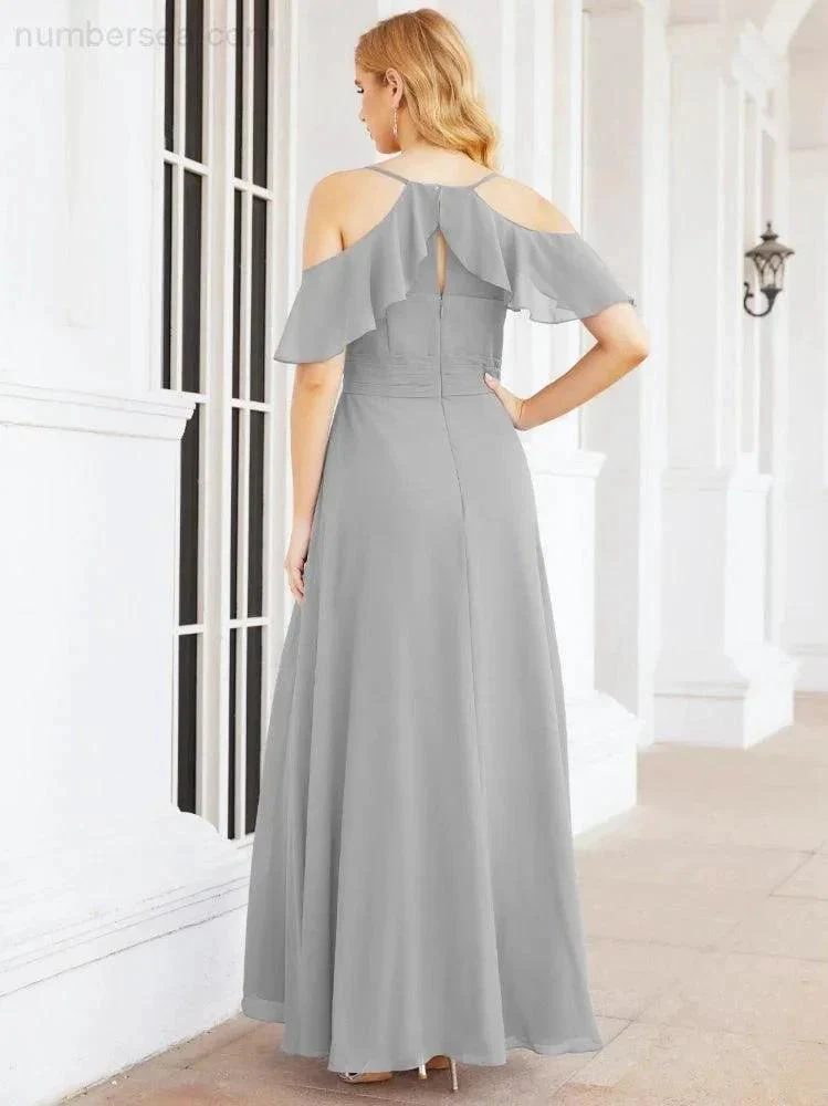 Numbersea Cold Shoulder Long Bridesmaid Dresses Side Slit Formal Prom Gowns Party Wedding 28070 - Image 50