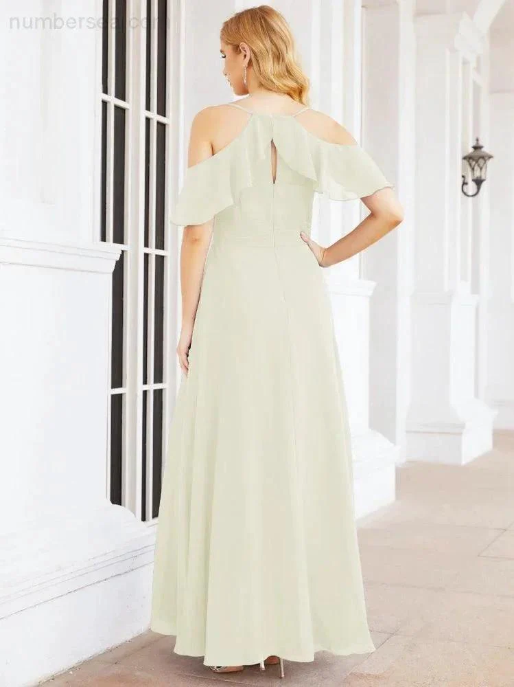 Numbersea Cold Shoulder Long Bridesmaid Dresses Side Slit Formal Prom Gowns Party Wedding 28070 - Image 52