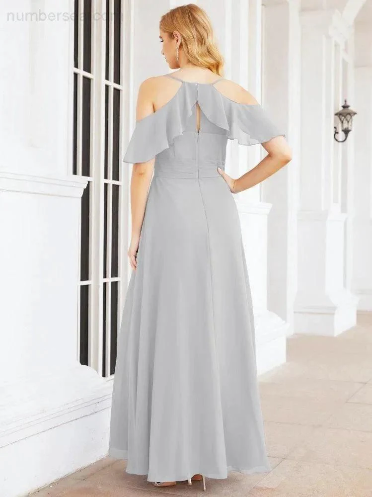 Numbersea Cold Shoulder Long Bridesmaid Dresses Side Slit Formal Prom Gowns Party Wedding 28070 - Image 54
