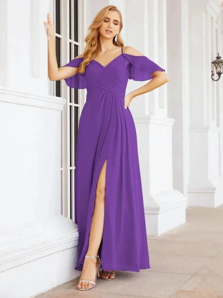 Numbersea Cold Shoulder Long Bridesmaid Dresses Side Slit Formal Prom Gowns Party Wedding 28070 - Image 55