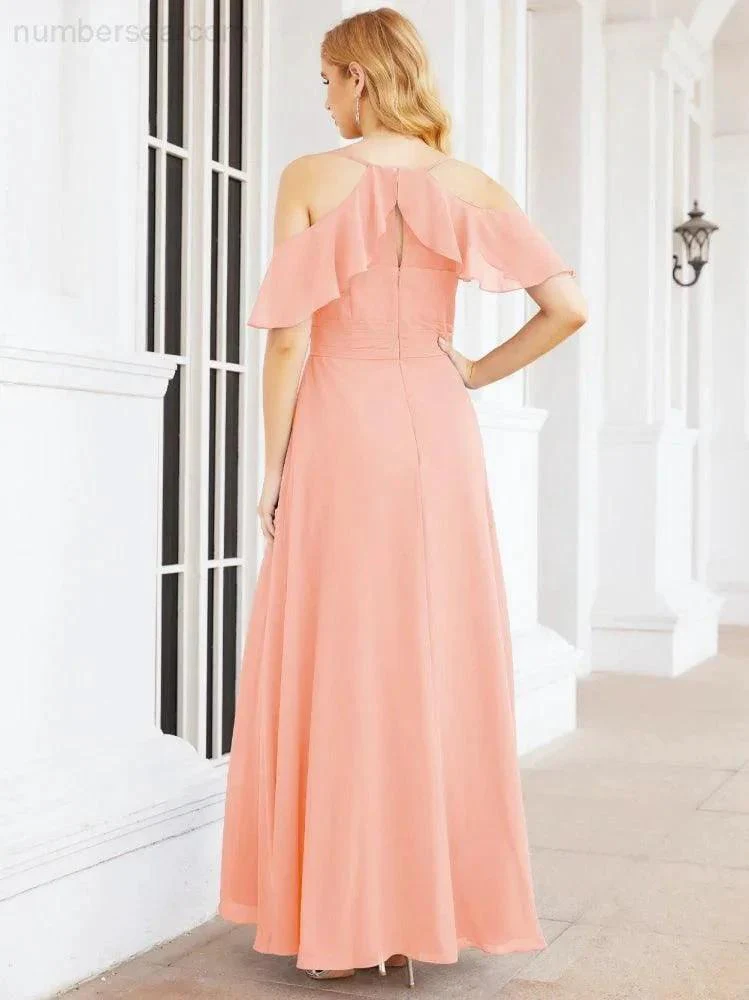 Numbersea Cold Shoulder Long Bridesmaid Dresses Side Slit Formal Prom Gowns Party Wedding 28070 - Image 58