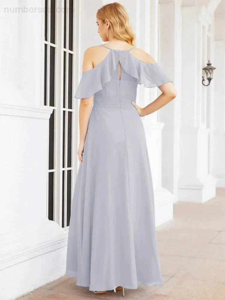 Numbersea Cold Shoulder Long Bridesmaid Dresses Side Slit Formal Prom Gowns Party Wedding 28070 - Image 6