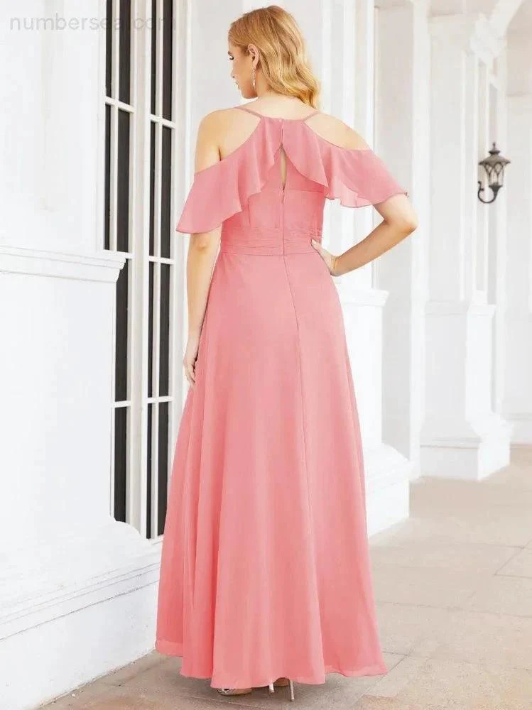 Numbersea Cold Shoulder Long Bridesmaid Dresses Side Slit Formal Prom Gowns Party Wedding 28070 - Image 60