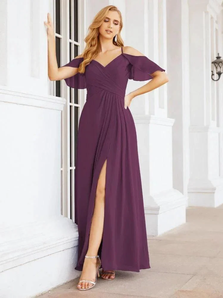 Numbersea Cold Shoulder Long Bridesmaid Dresses Side Slit Formal Prom Gowns Party Wedding 28070 - Image 61