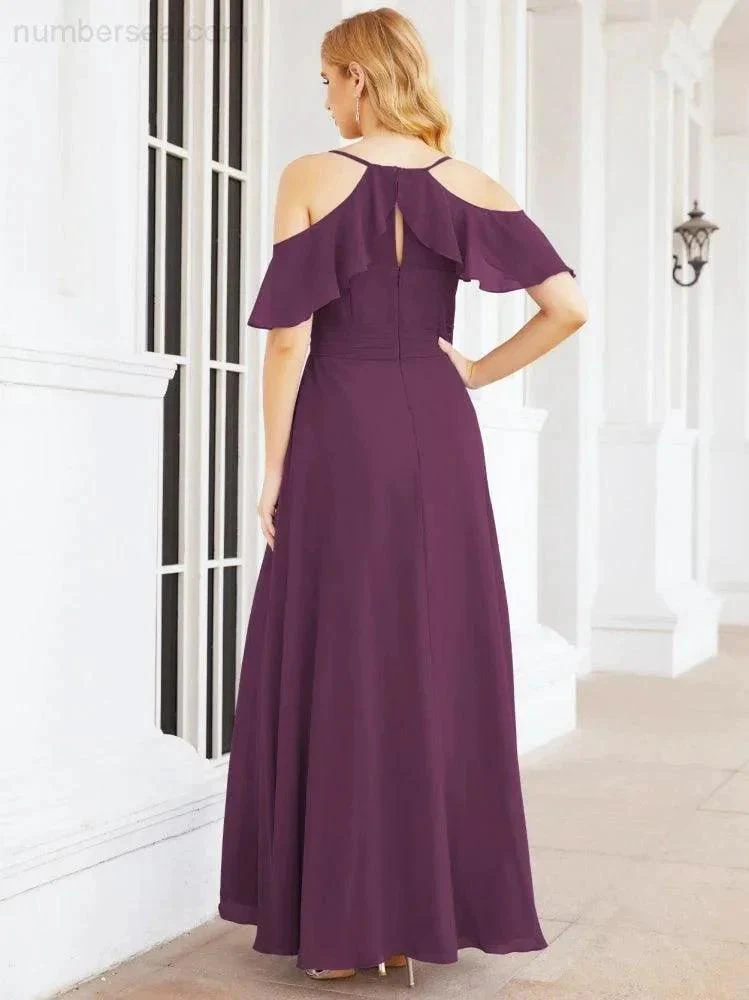 Numbersea Cold Shoulder Long Bridesmaid Dresses Side Slit Formal Prom Gowns Party Wedding 28070 - Image 62