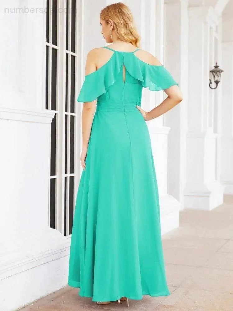 Numbersea Cold Shoulder Long Bridesmaid Dresses Side Slit Formal Prom Gowns Party Wedding 28070 - Image 64