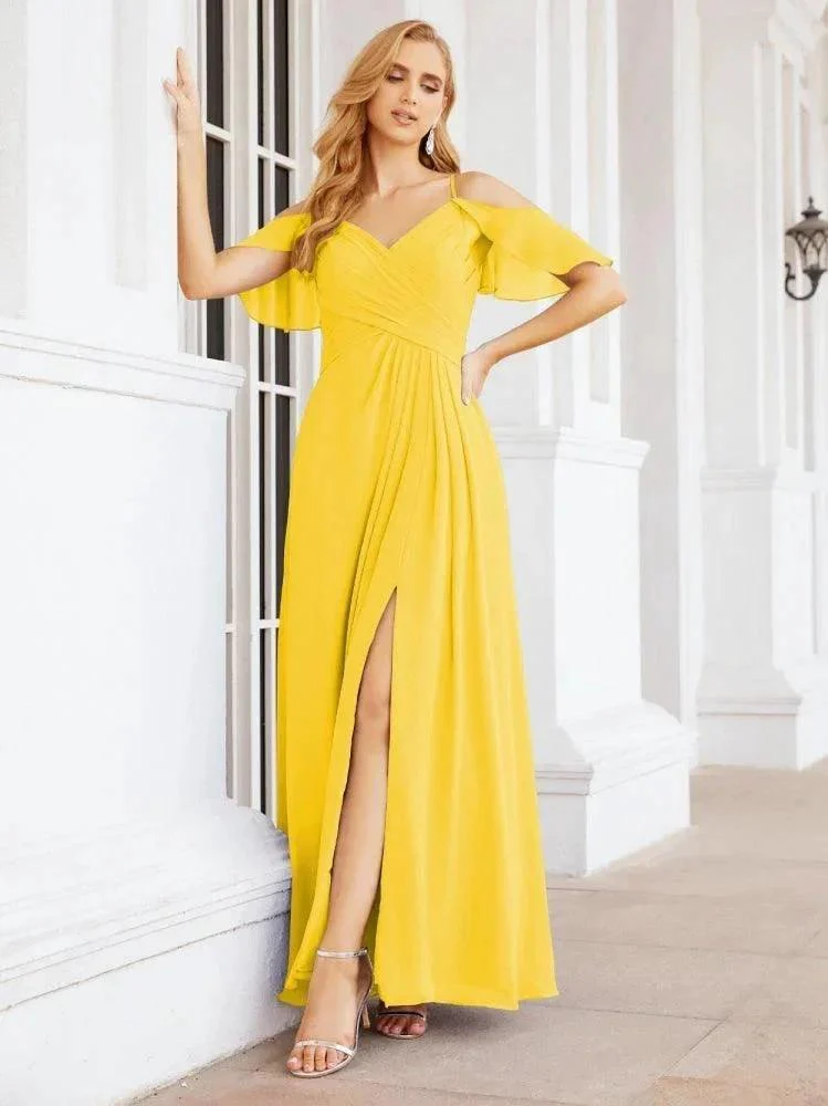 Numbersea Cold Shoulder Long Bridesmaid Dresses Side Slit Formal Prom Gowns Party Wedding 28070 - Image 65
