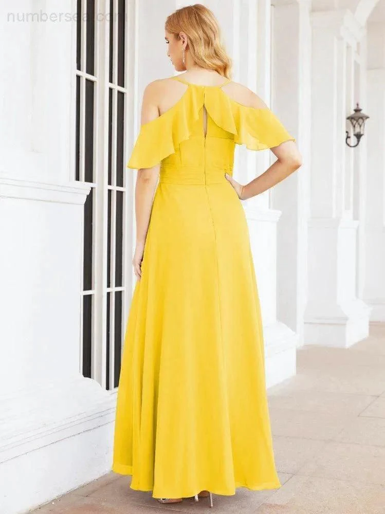 Numbersea Cold Shoulder Long Bridesmaid Dresses Side Slit Formal Prom Gowns Party Wedding 28070 - Image 66