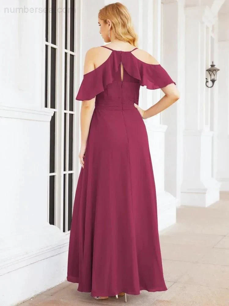 Numbersea Cold Shoulder Long Bridesmaid Dresses Side Slit Formal Prom Gowns Party Wedding 28070 - Image 68