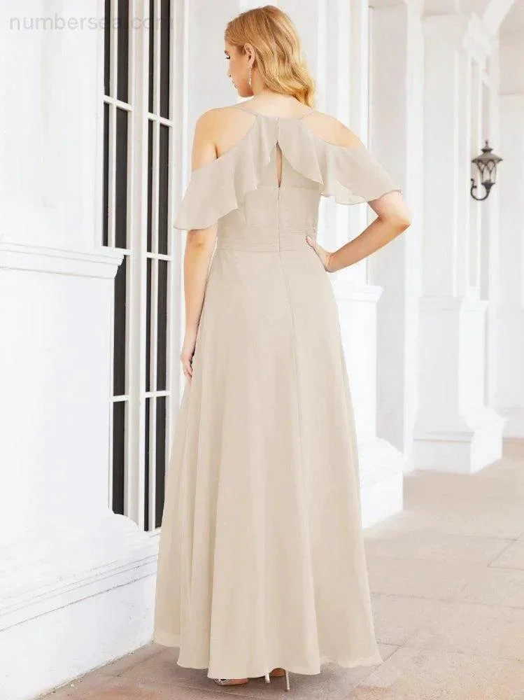 Numbersea Cold Shoulder Long Bridesmaid Dresses Side Slit Formal Prom Gowns Party Wedding 28070 - Image 70