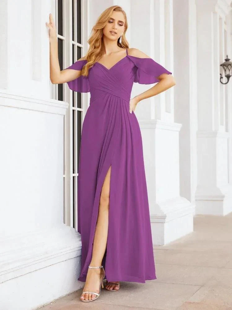 Numbersea Cold Shoulder Long Bridesmaid Dresses Side Slit Formal Prom Gowns Party Wedding 28070 - Image 71