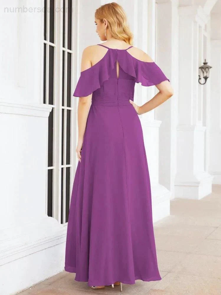 Numbersea Cold Shoulder Long Bridesmaid Dresses Side Slit Formal Prom Gowns Party Wedding 28070 - Image 72