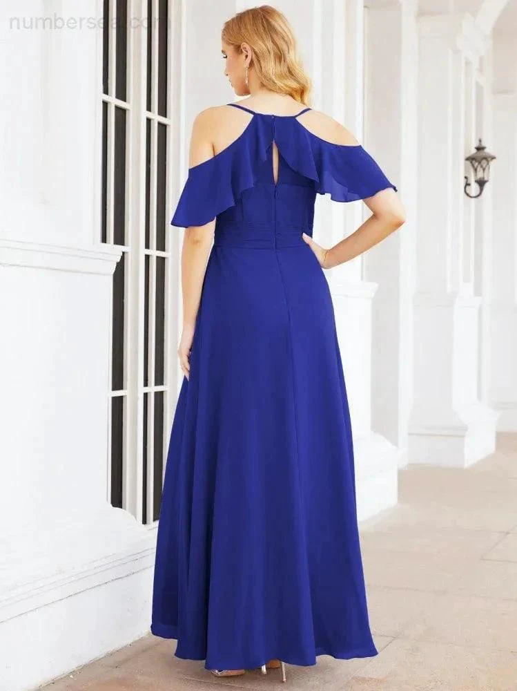 Numbersea Cold Shoulder Long Bridesmaid Dresses Side Slit Formal Prom Gowns Party Wedding 28070 - Image 74