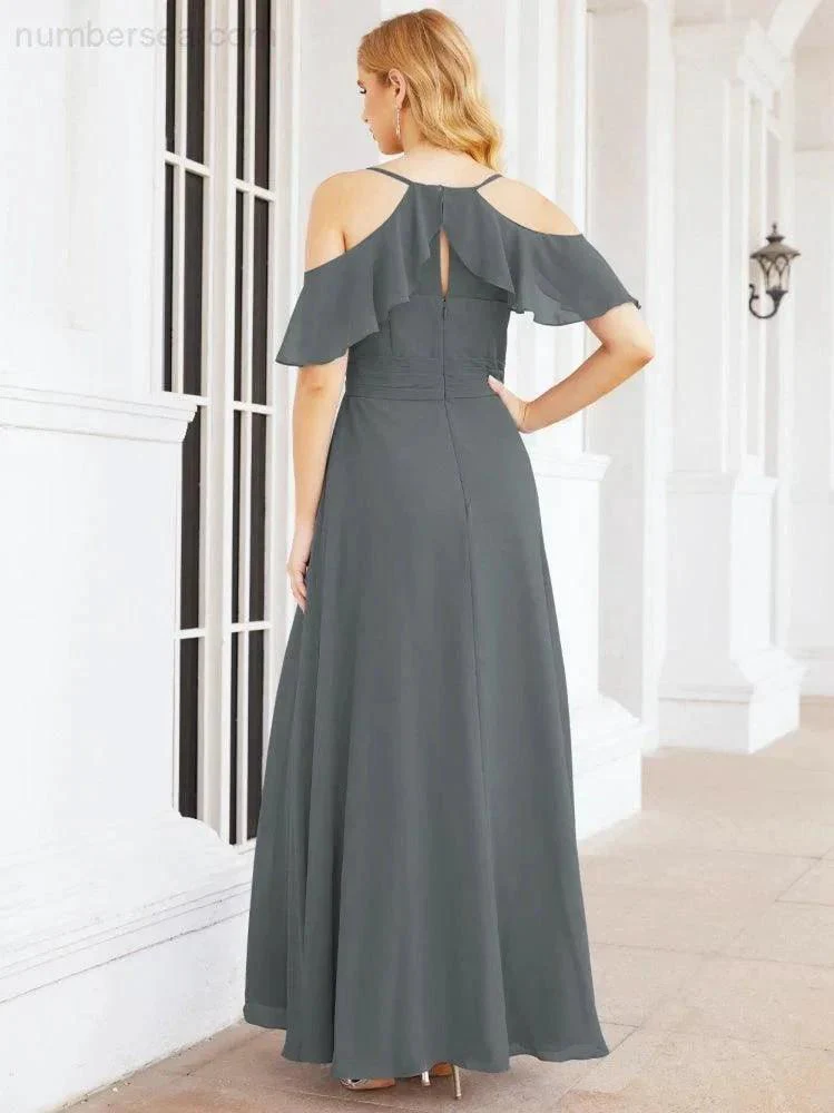 Numbersea Cold Shoulder Long Bridesmaid Dresses Side Slit Formal Prom Gowns Party Wedding 28070 - Image 76