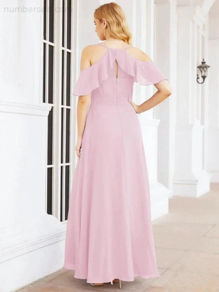 Numbersea Cold Shoulder Long Bridesmaid Dresses Side Slit Formal Prom Gowns Party Wedding 28070 - Image 78