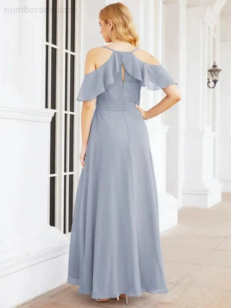 Numbersea Cold Shoulder Long Bridesmaid Dresses Side Slit Formal Prom Gowns Party Wedding 28070 - Image 8