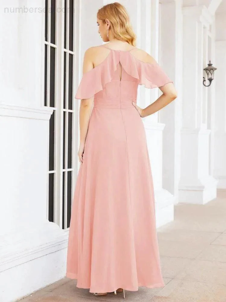 Numbersea Cold Shoulder Long Bridesmaid Dresses Side Slit Formal Prom Gowns Party Wedding 28070 - Image 80