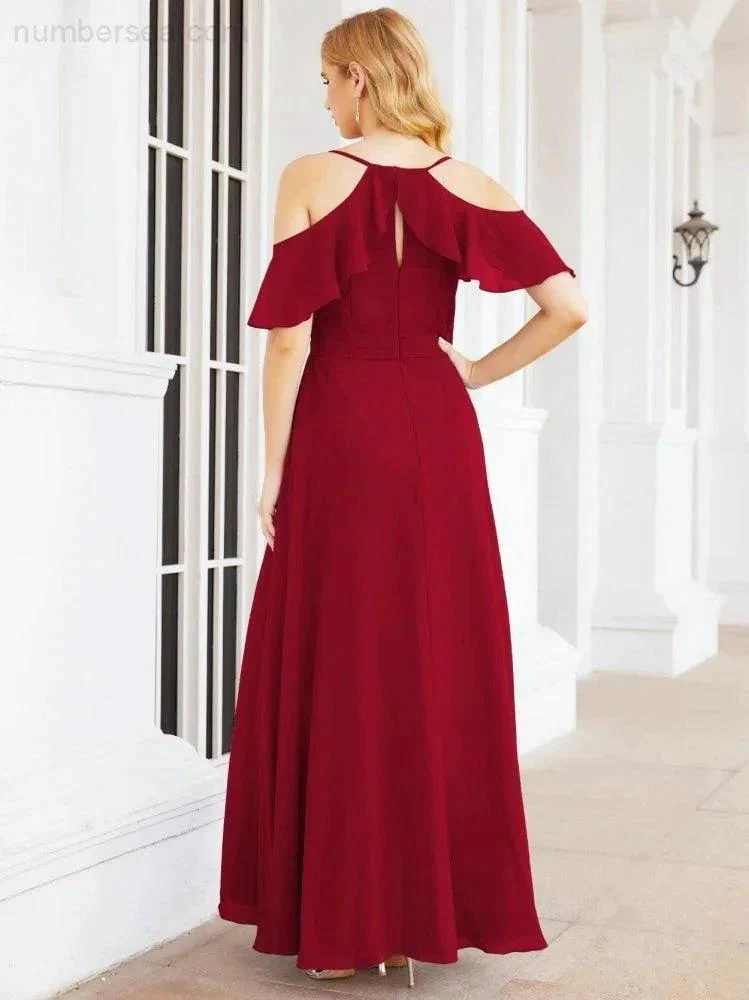 Numbersea Cold Shoulder Long Bridesmaid Dresses Side Slit Formal Prom Gowns Party Wedding 28070 - Image 82