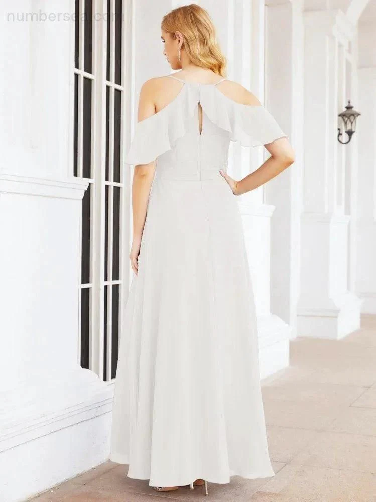 Numbersea Cold Shoulder Long Bridesmaid Dresses Side Slit Formal Prom Gowns Party Wedding 28070 - Image 84