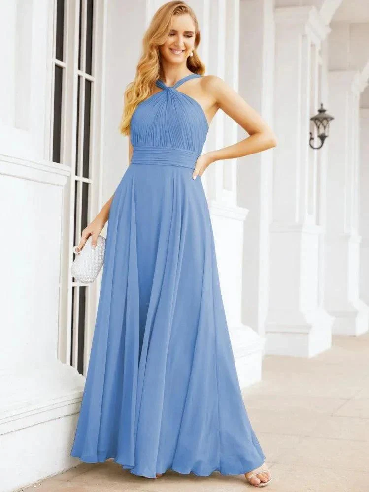 Numbersea Crisscross Halter Bridesmaid Dresses for Party Wedding Evening Prom Maxi Ball Gowns 28053 - Image 28