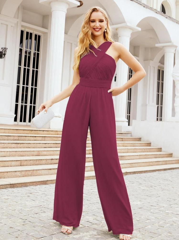 Numbersea Crisscross Neck Jumpsuit Formal Evening Dress Long Bridesmaid Dresses Bell-bottomed Pants 28033 - Image 100