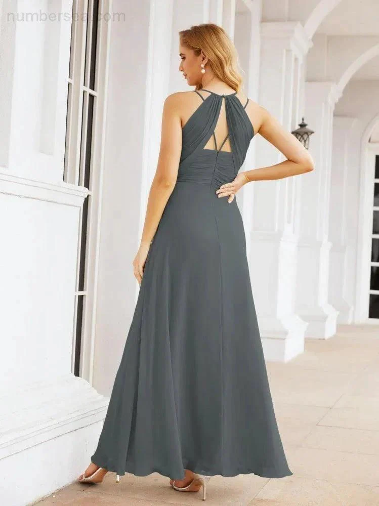 Numbersea Double Spaghetti Straps Bridesmaid Dresses for Women Long Formal Party Dress Side Split 28051 - Image 76