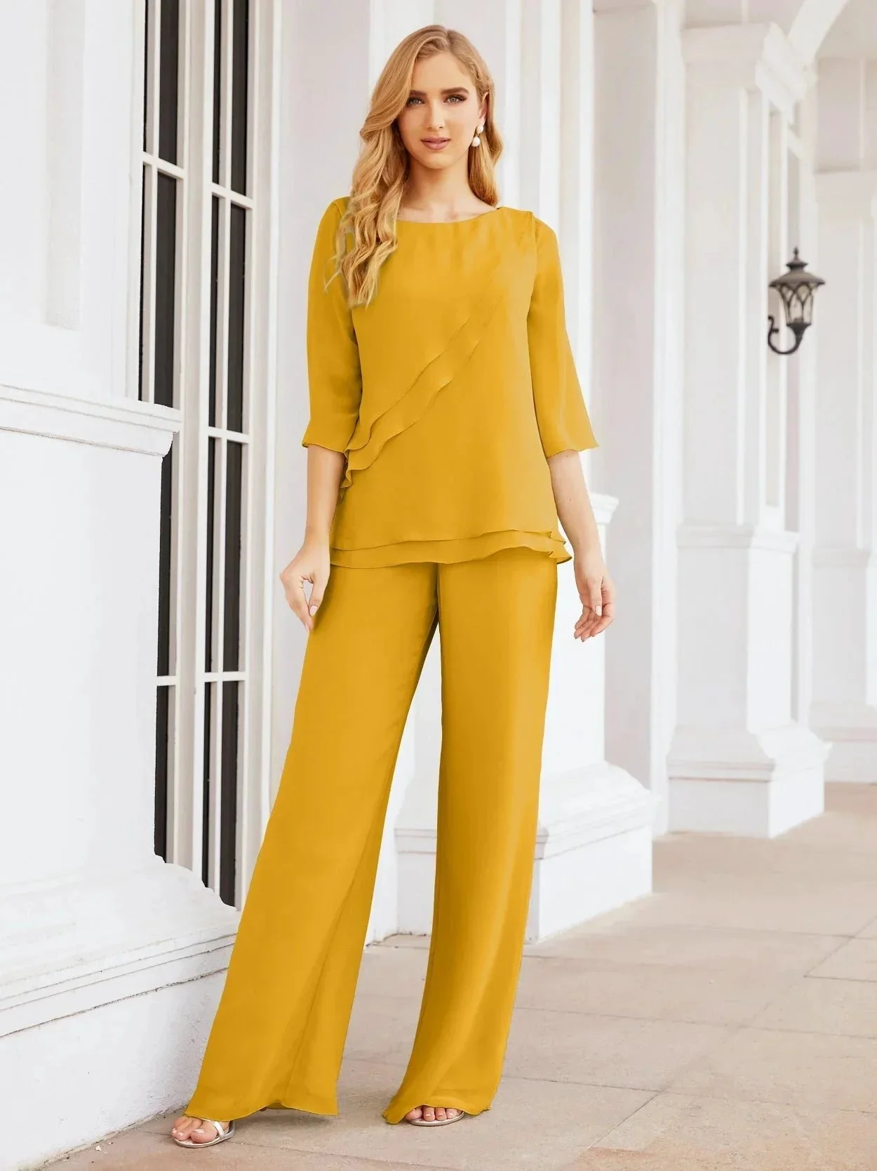 Sunnderly Elegant 2 Piece Mother of The Bride Dress Plus Size Pant Suits Ruffle Layers Sliver Housecoat SY28064 - Image 10