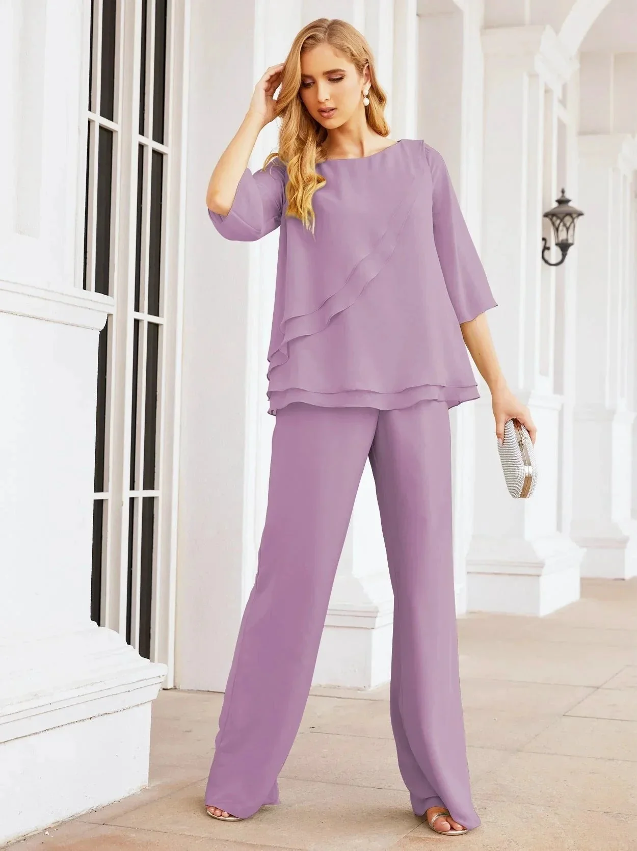 Sunnderly Elegant 2 Piece Mother of The Bride Dress Plus Size Pant Suits Ruffle Layers Sliver Housecoat SY28064 - Image 103