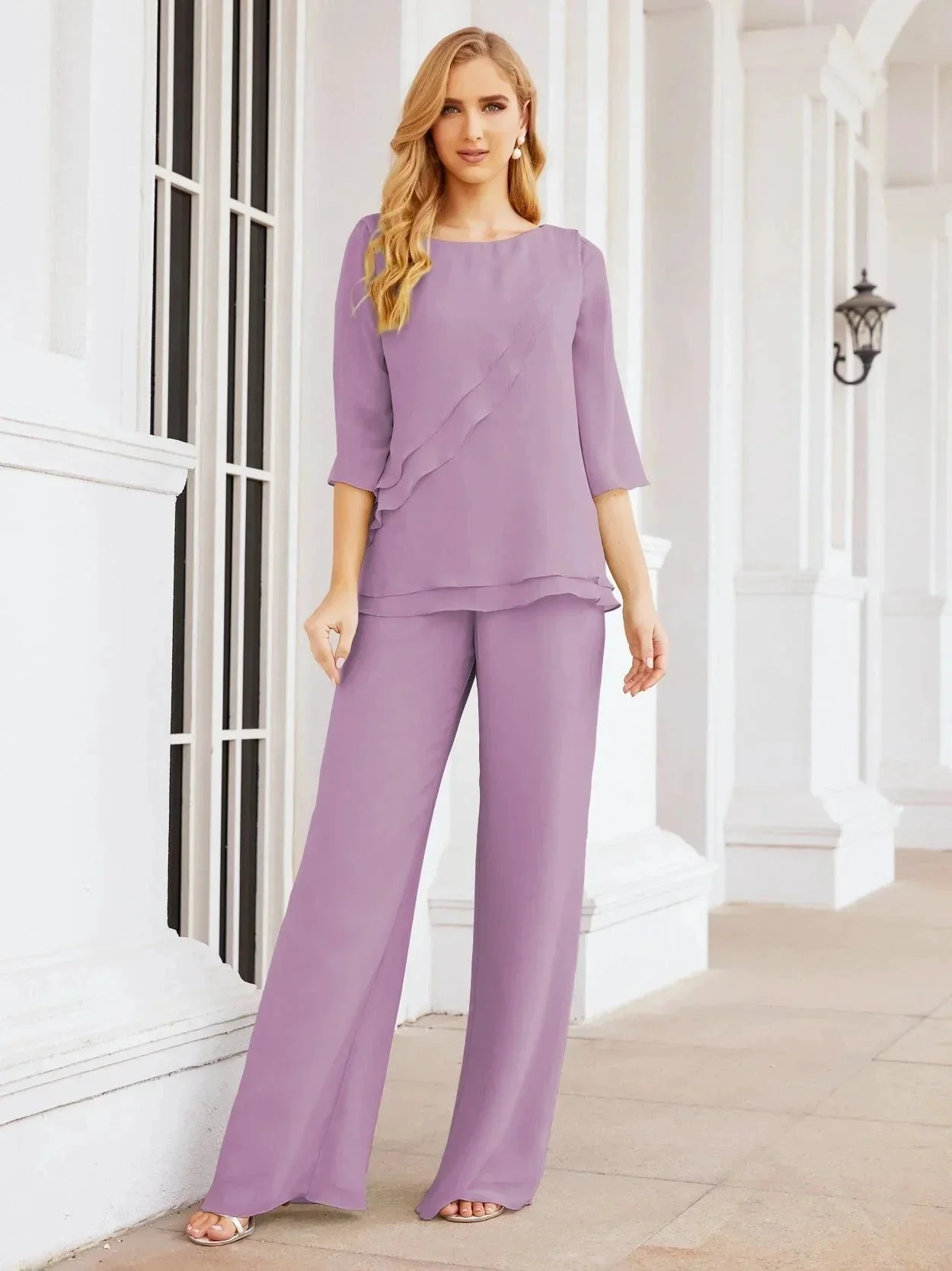Sunnderly Elegant 2 Piece Mother of The Bride Dress Plus Size Pant Suits Ruffle Layers Sliver Housecoat SY28064 - Image 104