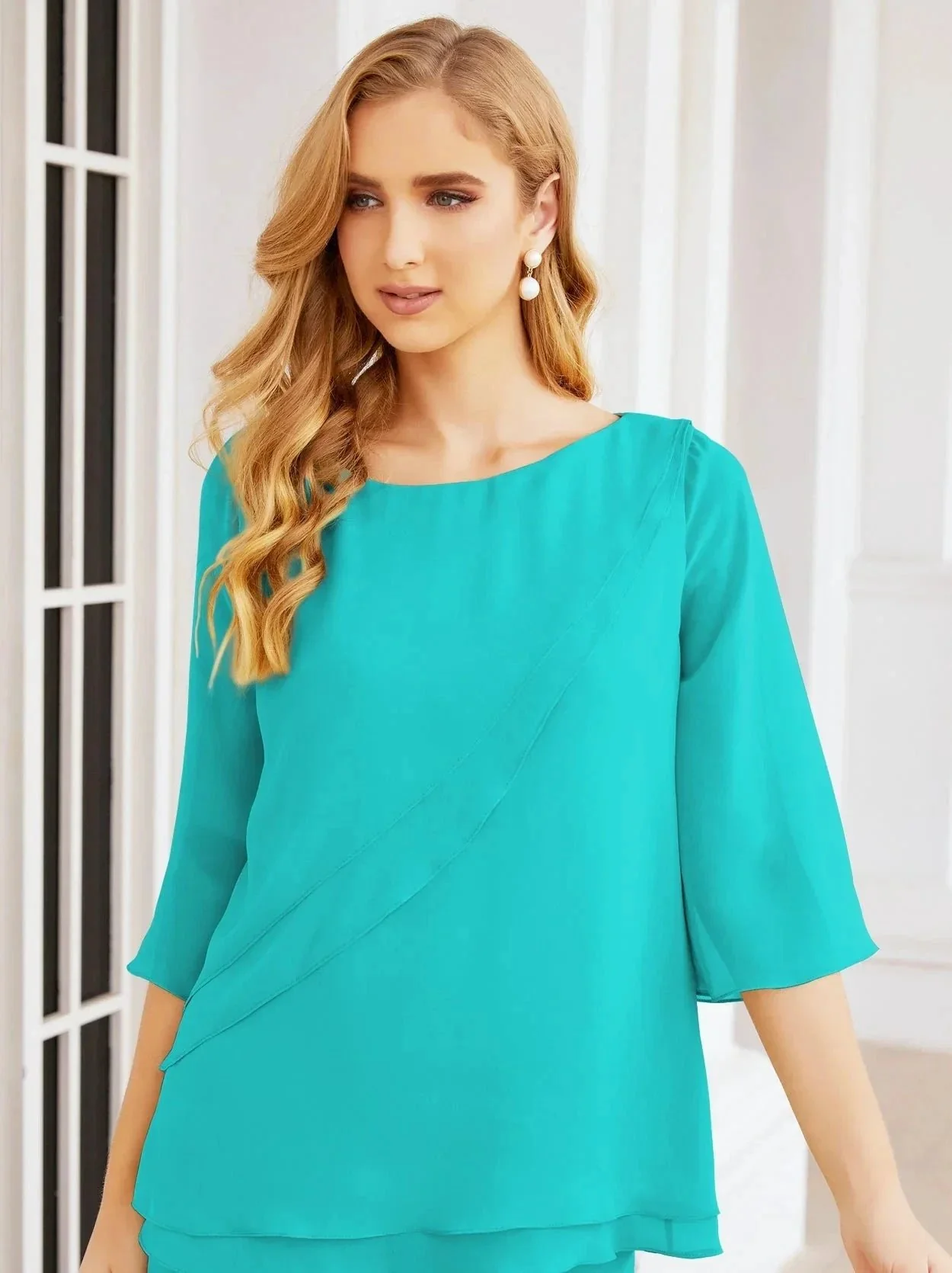 Sunnderly Elegant 2 Piece Mother of The Bride Dress Plus Size Pant Suits Ruffle Layers Sliver Housecoat SY28064 - Image 112