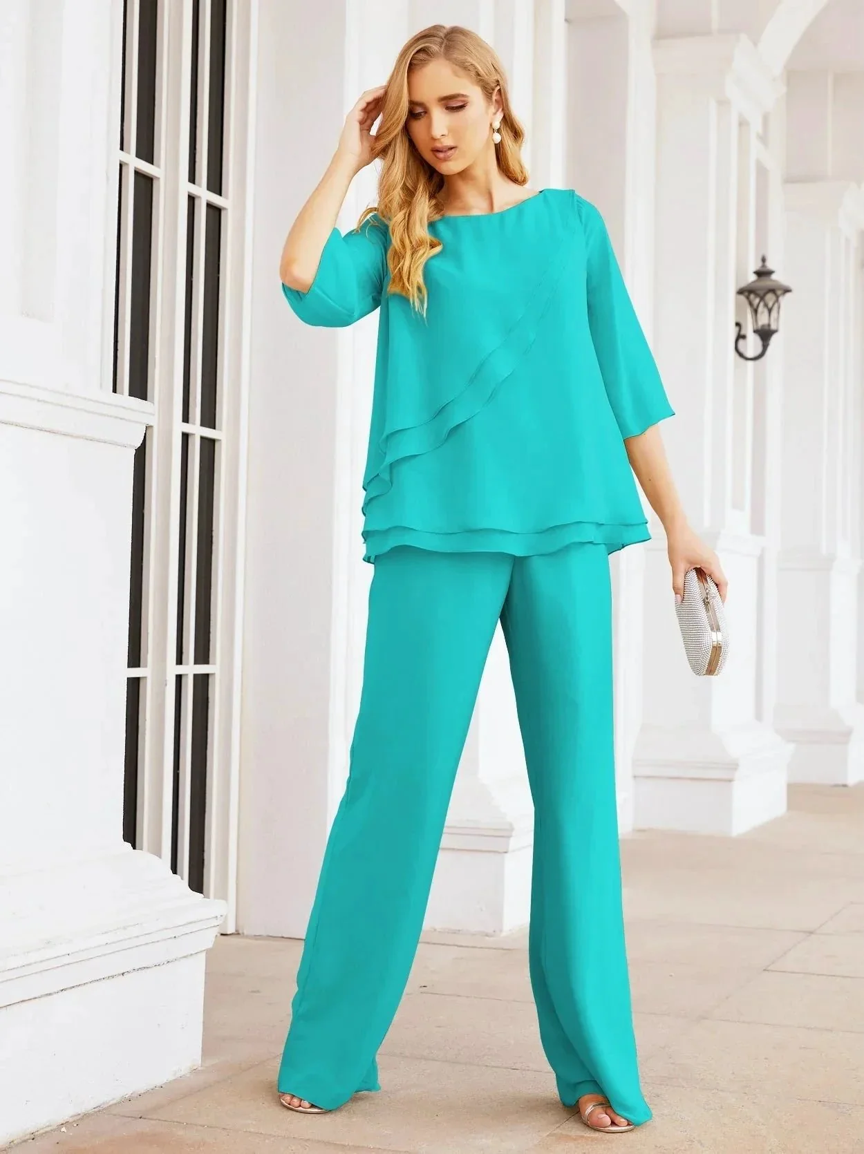 Sunnderly Elegant 2 Piece Mother of The Bride Dress Plus Size Pant Suits Ruffle Layers Sliver Housecoat SY28064 - Image 113