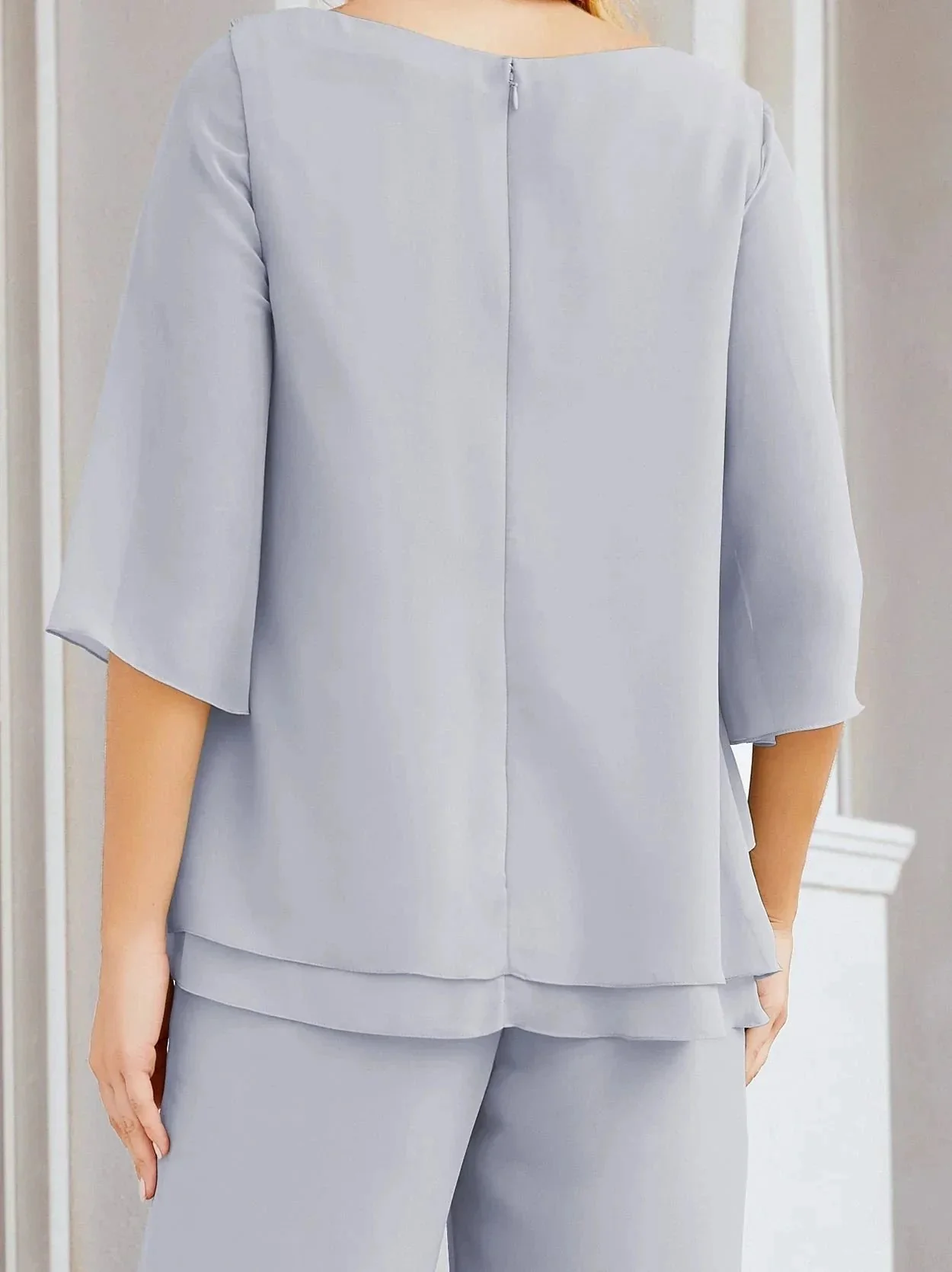 Sunnderly Elegant 2 Piece Mother of The Bride Dress Plus Size Pant Suits Ruffle Layers Sliver Housecoat SY28064 - Image 12