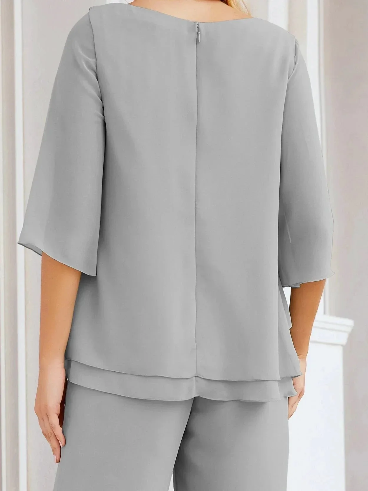 Sunnderly Elegant 2 Piece Mother of The Bride Dress Plus Size Pant Suits Ruffle Layers Sliver Housecoat SY28064 - Image 121