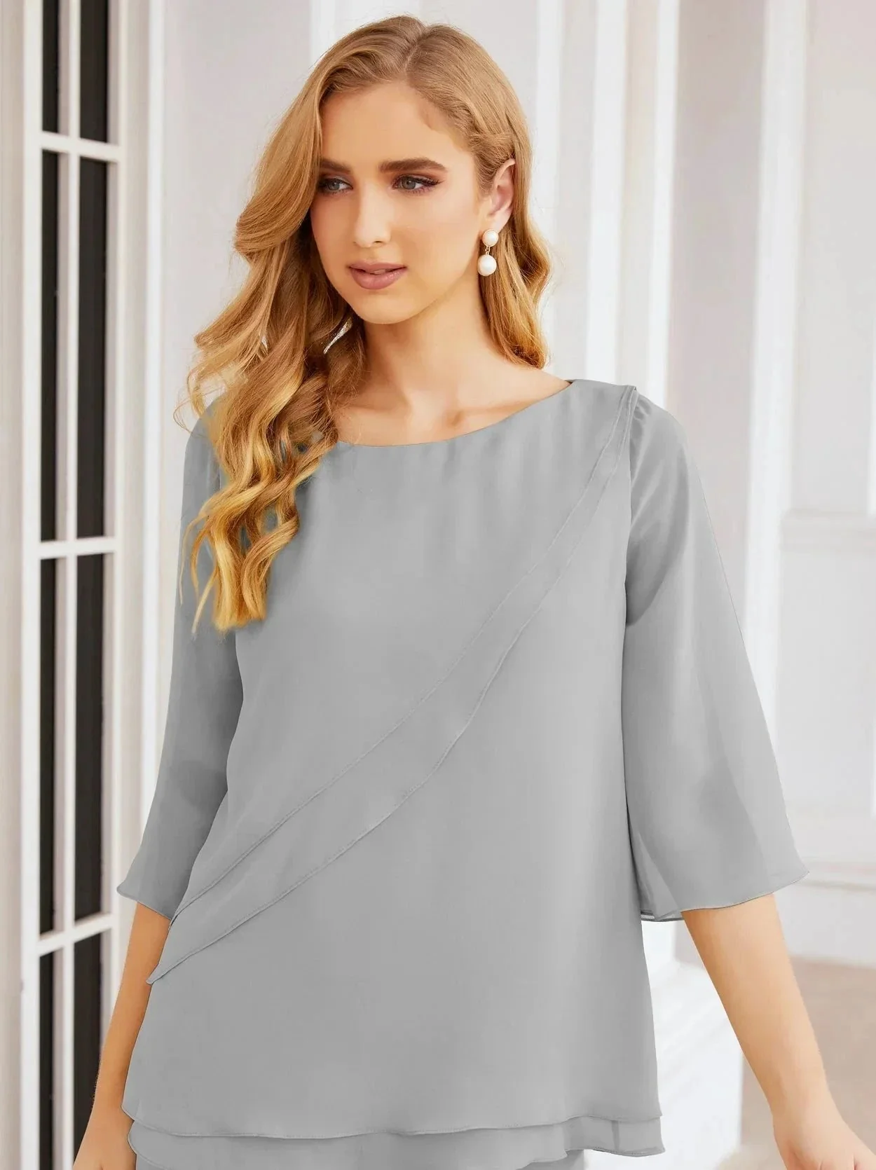 Sunnderly Elegant 2 Piece Mother of The Bride Dress Plus Size Pant Suits Ruffle Layers Sliver Housecoat SY28064 - Image 122