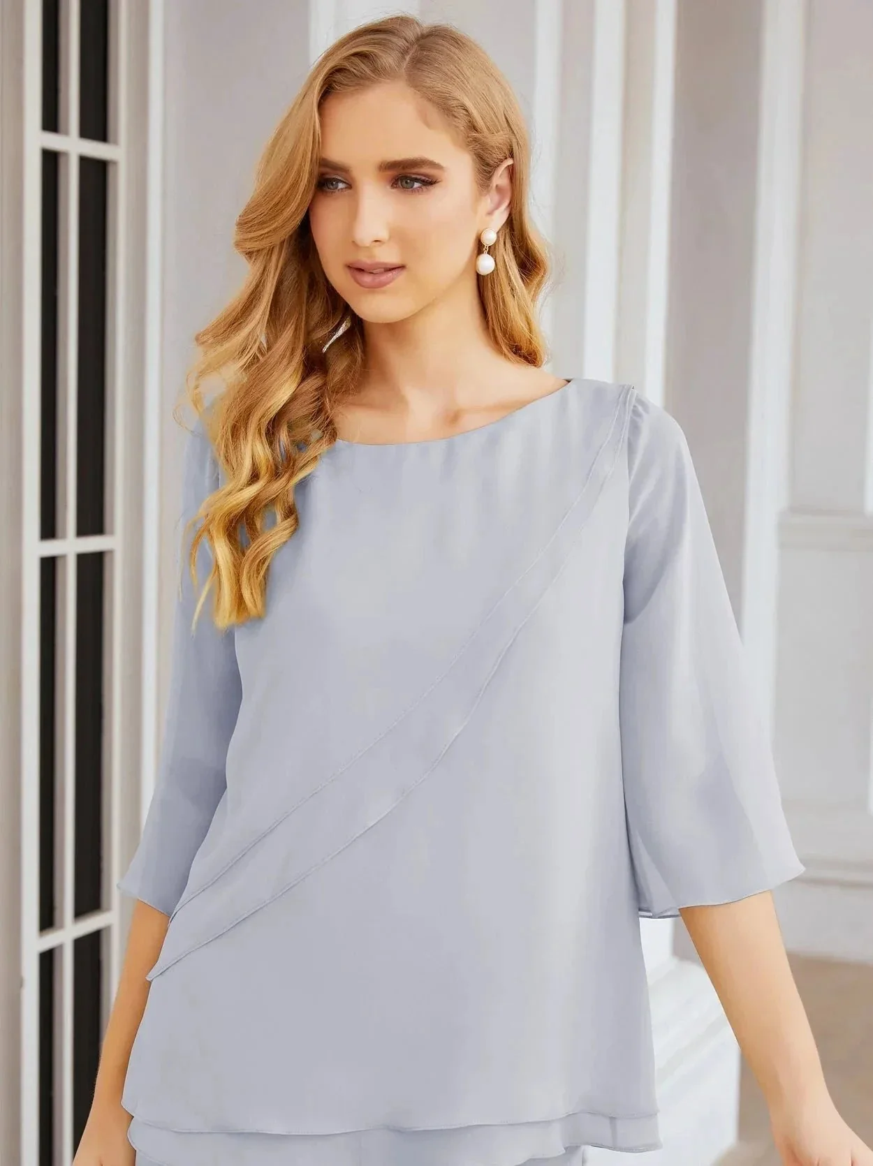 Sunnderly Elegant 2 Piece Mother of The Bride Dress Plus Size Pant Suits Ruffle Layers Sliver Housecoat SY28064 - Image 13